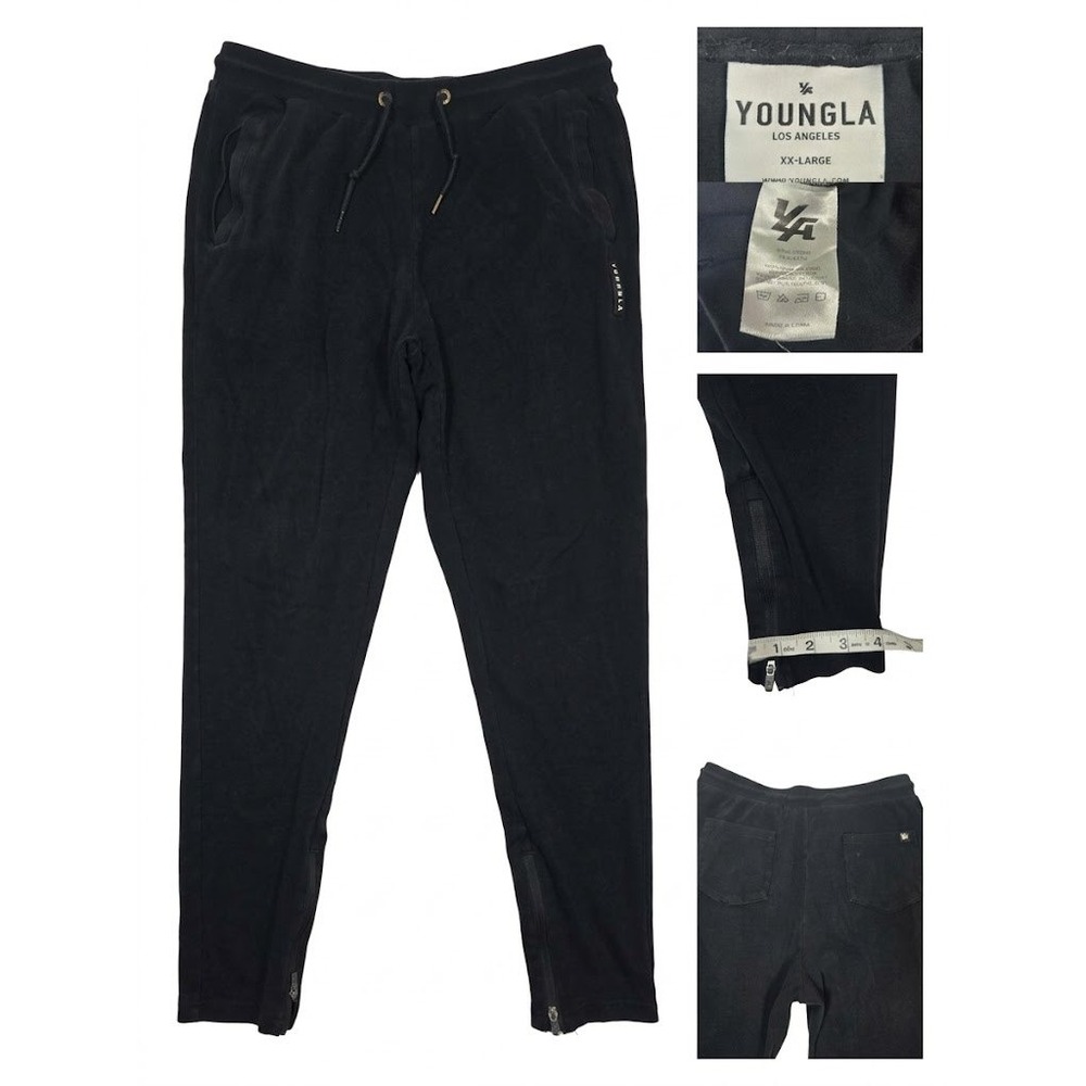 YoungLA Mens XXL Joggers Black Ankle Zip Sweatpants Gym Tapered Track Pants